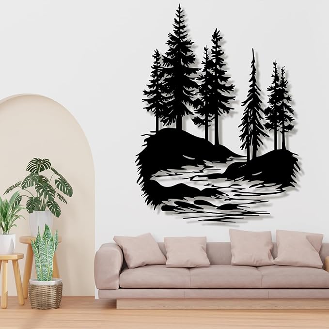 lunwall Metal Pine Tree Wall Art, Metal Forest Wall Art, Pine Branch Wall Decor, Christmas Tree Wall Decor, Forest Wall Hanging, Nature Lover Gift (Style 3, 41" H x 31" W / 105 x 79 cm)