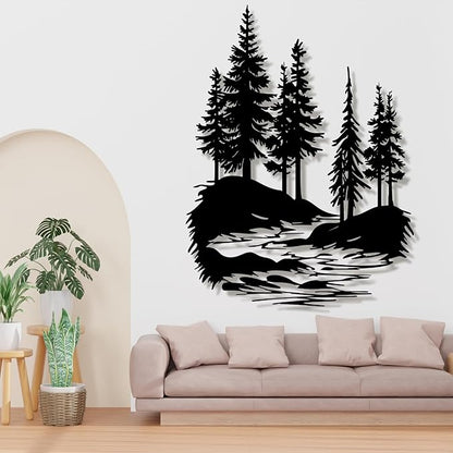 lunwall Metal Pine Tree Wall Art, Metal Forest Wall Art, Pine Branch Wall Decor, Christmas Tree Wall Decor, Forest Wall Hanging, Nature Lover Gift (Style 3, 41" H x 31" W / 105 x 79 cm)