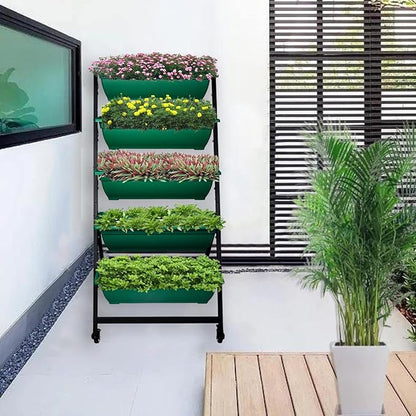 4FT Vertical Raised Garden Bed 5 Tier Planter Box with Wheels, to Grow Flowers, Vegetables, Herbs, on Your Patio Balcony Greenhouse for Outdoor and Indoor Gardening