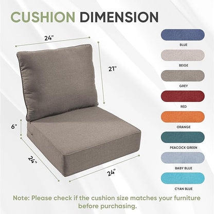 Outdoor Chair Cushions Set of 3, Waterproof 24x24 Patio Chair Cushion, 6" Thickened Seat Cushion for Outdoor Furniture, Couch Cushion Replacement, Include 3 Back & 3 Seat Cushions, Thick/Grey