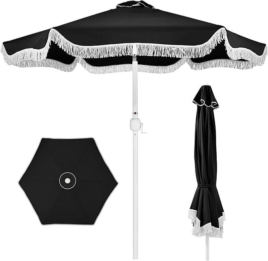 Best Choice Products 9ft Fringe Market Patio Umbrella – Outdoor Boho Tassel Sunshade for Table, Pool, Deck, Backyard – UPF50+, Easy Tilt, Heavy Duty Steel Pole & Ribs