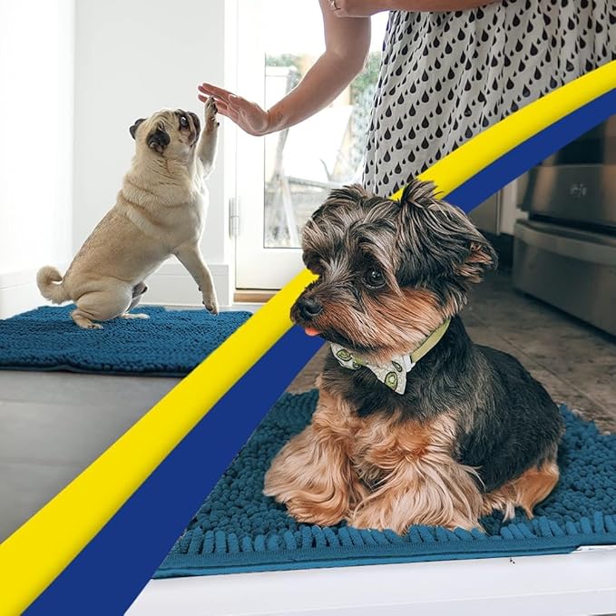 Muddy Mat® | Super Water Absorbent Door Mat Indoor, Microfiber Quick Dry Chenille Entryway Rug,Slip Resistant Front Door Mat,Indoor Mats for Entryway,Machine Washable Pet Rug, Atlantic Blue 59"x35"