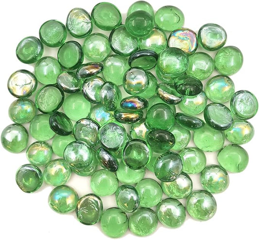Flat Glass Marbles 1 Pound Vase Filler Fire Pit Glass Pebbles for Indoor Plants, Aquarium Fish Tank Decorations, Home Decor, Fire Pit, Landscaping, Arts Crafts (Green)