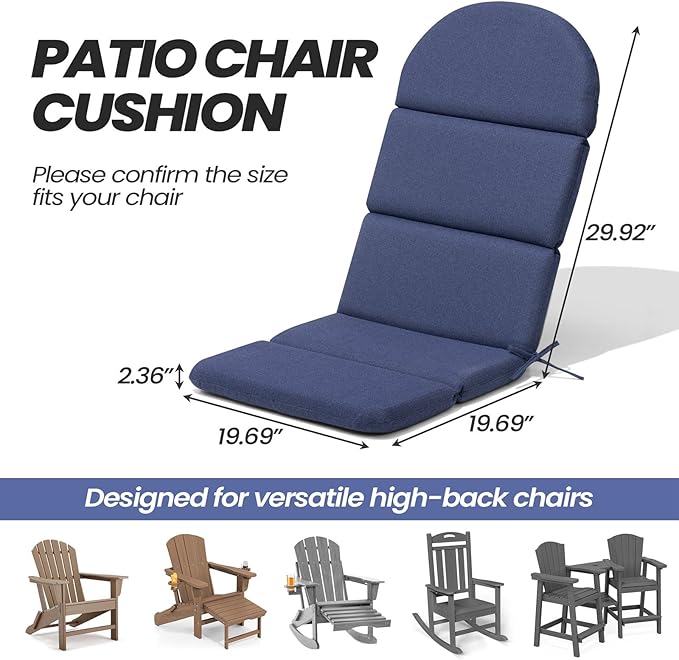 Crestlive 50x19.6 Inch Adirondack Chair Cushion Set of 2, Water Repellent, Fade Resistant, High Back Outdoor Rocking Chair Cushion for Patio, Sky