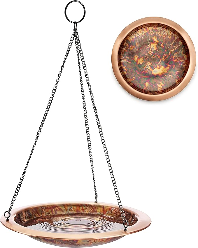 Good Directions Hanging Fired Torched Bird Bath for Outside Backyard, Outdoor, Patio, Garden, Birdbath Gift for Bird Lovers Watchers, Small 13" Copper Metal