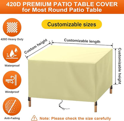 Patio Furniture Cover Rectangle 56"(L) x 56"(W) x 32"(H), Custom Heavy Duty 420D Waterproof Outdoor Cover with Drawstring & Buckles for Table Chair Garden, Cream