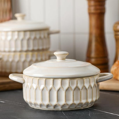 Mini Cocotte Set of 4, 14 oz Ceramic Mini Cocotte with Lids, Small Ceramic Casserole Dishes for Oven, Individual Baking Dish for Mini Sourdough, Soup, Soufflé & Pot Pie, Oven Safe