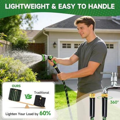 Garden Hose 100ft Flexible Non-Expandable Water Hose Ultra Lightweight Kink-Free Leak-Proof Durable & Abrasion-Resistant with 3/4" Brass Fittings for Patio Yard RV and Outdoor Use
