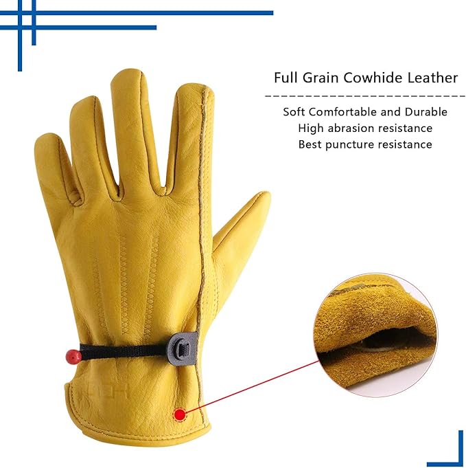 HLDD HANDLANDY 2 Pairs Leather Work Gloves for Men & Women, Reinforced Durable Palm for Welding, Farm, Gardening, Driving
