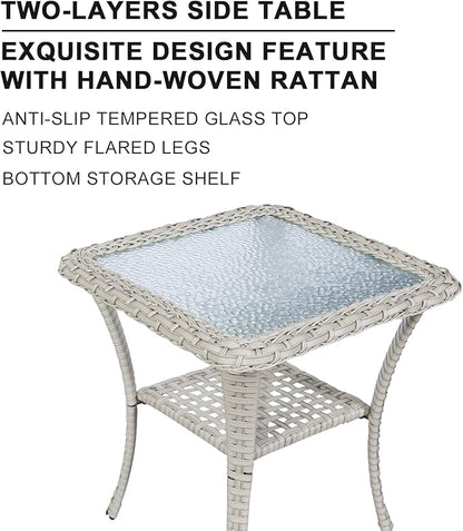HUMMUH Swivel Patio Chair 3 Piece PE Wicker Patio Furniture Set with Rocking Chairs and Side Table Outdoor Bistro Set for Porch,Garden,Deck,Poolside