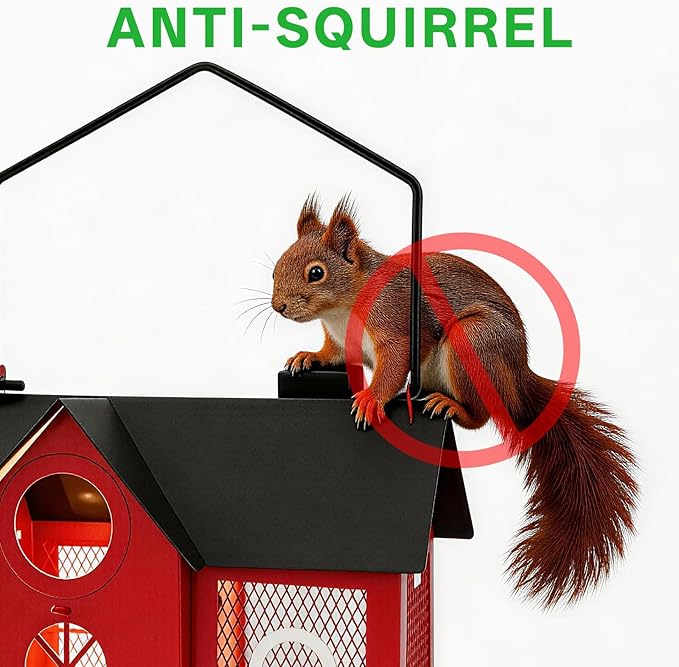Solar Bird Feeder for Outdoors - Red Metal Hanging Bird Feeder with Solar Light, Decorative for Wild Cardinals, Finches, Weatherproof Backyard Garden Decor Ideal Gift for Women Mom Grandma