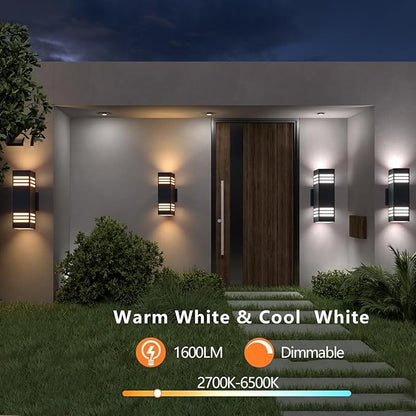Smart Outdoor Sconce Lights 2 Pack, Up Down Wall Porch Lights RGB Color Changing WiFi APP Control, Dimmable LED Exterior Wall Lighting Fixtures Work with Alexa,No Hub Required,ETL Listed