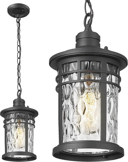 Darkaway Outdoor Pendant Lights for Porch, Outdoor Chandelier Hanging Porch Lights Outside Ceiling Mount Aluminum with Water Ripple Glass for House Gazebo Patio