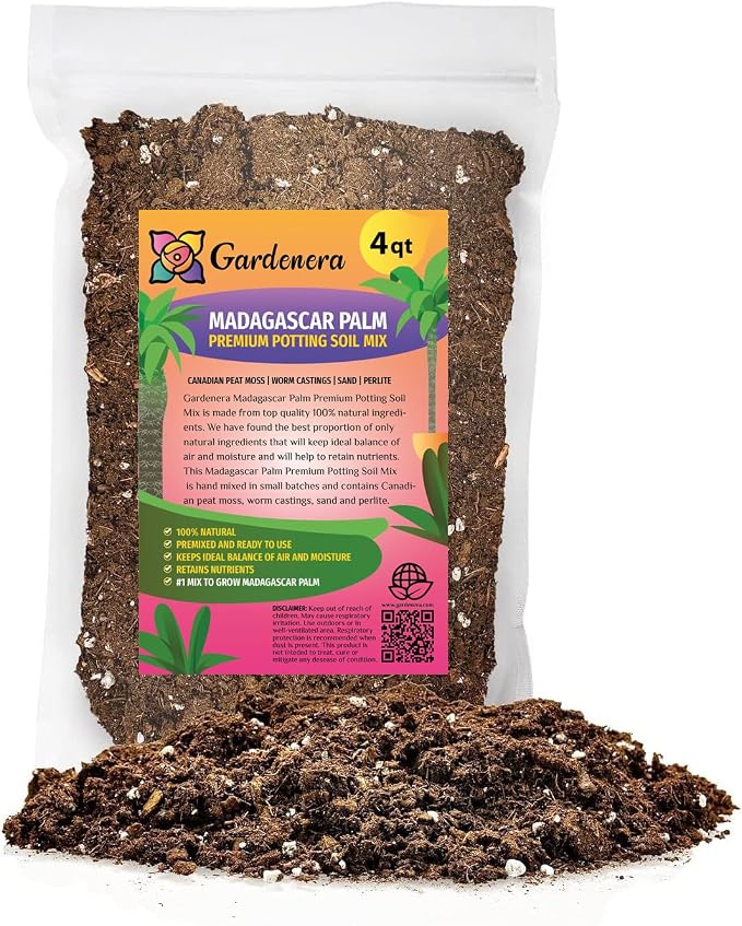 Gardenera Madagascar Palm Potting Mix - Promote Strong Roots and Captivating Form with Our Premium Blend - 4 Quart