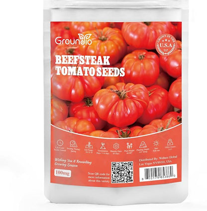 Groundio Beefsteak Tomato Seeds 300+ Non GMO Heirloom, High Germination Indeterminate Seeds for Planting, Large Meaty Slicing Fruits, Vegetable Garden (Solanum lycopersicum)