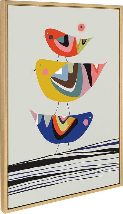 Kate and Laurel Sylvie The Family Tree Framed Canvas Wall Art by Rachel Lee of My Dream Wall, 23x33 Gold, Colorful Animal Art for Wall