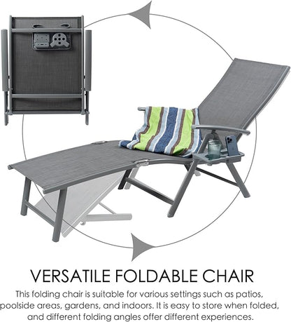 Kozyard Cozy Aluminum Reclining Lounge Chair - Perfect for Beach, Yard, Pool, Deck, and Patio - Outdoor Chaise Lounge with Drink Holder, Weather Free, Adjustable - Assemble-Free (2 Pack, Gray)