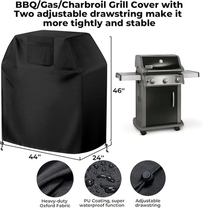 BBQ Gas Grill Cover 44 inch, Universal for 3-4 Burners BBQ/Gas/Charbroil Grill (44" Lx24 Wx46 H), Heavy-Duty and Weather-Resistant Oxford Fabric That Protect Grill All Seasons
