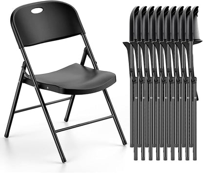 Nazhura 350 Weight Limit Heavy Duty Plastic Folding Chair with Reinfoced Steel Frame for Indoor and Outdoor, Wedding, Party, Restaurant, Meeting Room, Patio and Garden (10, Black)