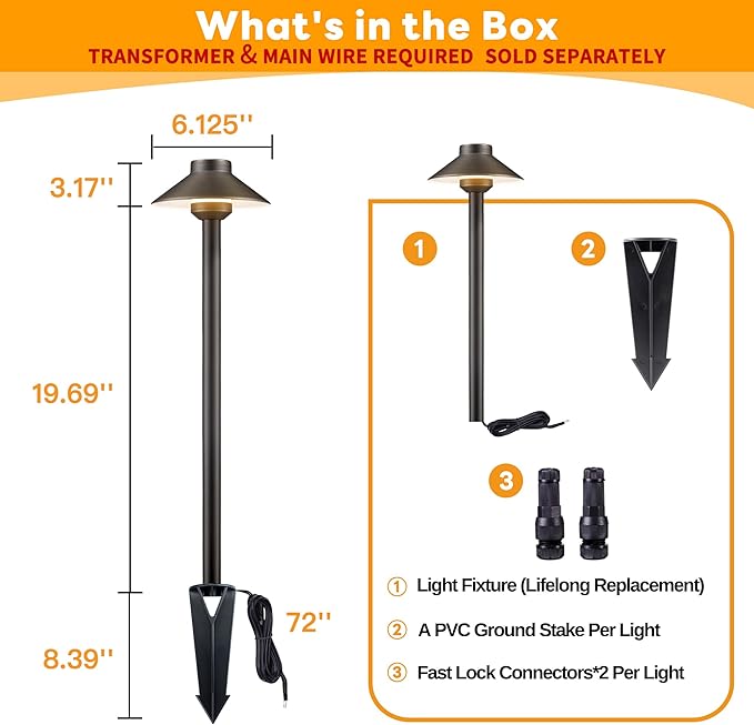 Gardenreet Low Voltage Landscape Lighting Brass - 12v Pathway Lights IP65 Waterproof, Hard Wired Path Light Outdoor, Mushroom-top Bronze for Exterior Area Patio House G4 Bulb Not Included (4 Pack)