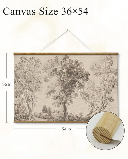 VIYYIEA Extra Large Size Canvas Wall Art, 36x54 Inch Vintage Tree Landscape Hanging Scroll, Oversized Rustic Nature Artwork for Living Room, Bedroom, or Study