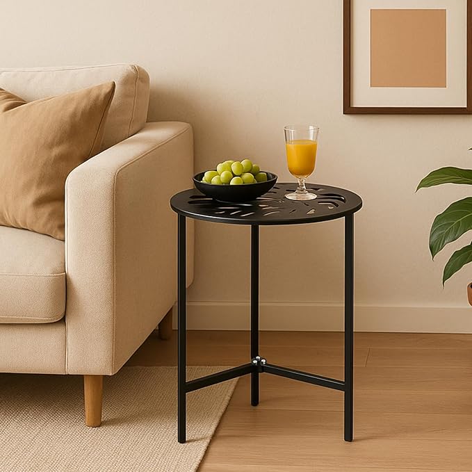 Party Zealot Set of 2 Small Round Metal Side Tables, 13-Inch Black Outdoor End Tables for Patio, Balcony, Porch or Garden – Weather-Resistant Corner Coffee Table for Small Spaces & Indoor Plant Stand