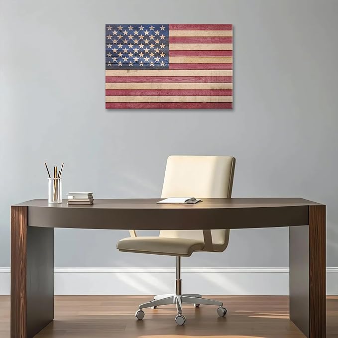 Berlun American Flag Wall Decor - Vintage Patriotic USA Flag Canvas Wall Art for Indoor Rustic Farmhouse Home Decor, 4th of July Independence Day Decoration, for Veterans Day AL-12 ﻿