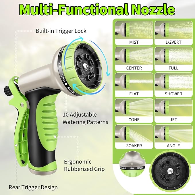 GOXAWEE Garden Hose 50FT, Stainless Steel Heavy Duty Water Hose With 10 Function Nozzle, No-Kink, Tough & Flexible, Sturdy and Lightweight, Rust Proof for Yard, Outdoor, RV