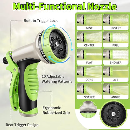 GOXAWEE Garden Hose 50FT, Stainless Steel Heavy Duty Water Hose With 10 Function Nozzle, No-Kink, Tough & Flexible, Sturdy and Lightweight, Rust Proof for Yard, Outdoor, RV