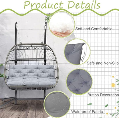 Swing Replacement Cushions with Backrest, 2 or 3 Seater Waterproof Non-Slip Overstuffed Swing Pad, Outdoor Bench Cushion for Porch Chair Swings Garden Furniture (Light Grey, 40 * 71 in)