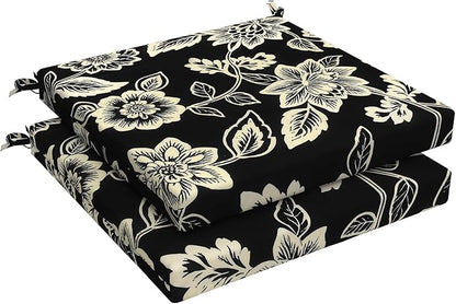 LVTXIII Outdoor Chair Cushions, Fade-Resistant Patio Furniture Cushions Outdoor Chair Pads with Ties for Dining Chairs and Garden Furniture Use, 19"x19"x2" 2 Pack, Elegant Vines Black