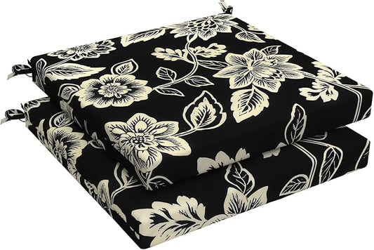 LVTXIII Outdoor Chair Cushions, Fade-Resistant Patio Furniture Cushions Outdoor Chair Pads with Ties for Dining Chairs and Garden Furniture Use, 19"x19"x2" 2 Pack, Elegant Vines Black
