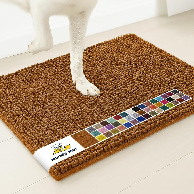 Muddy Mat® | Super Water Absorbent Door Mat Indoor, Microfiber Quick Dry Chenille Entryway Rug, Slip Resistant Front Door Mat, Indoor Mats for Entryway, Machine Washable Pet Rug, Amber 48" x 60"