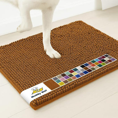 Muddy Mat® | Super Water Absorbent Door Mat Indoor, Microfiber Quick Dry Chenille Entryway Rug, Slip Resistant Front Door Mat, Indoor Mats for Entryway, Machine Washable Pet Rug, Amber 36" x 46"