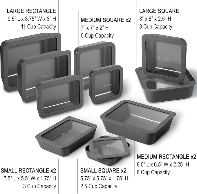 20-Piece Glass Food Storage Containers Set with Lids (10 Containers + 10 Lids) | Microwave-Safe Airtight Seal, Oven-Safe Ceramic-Coated Glass | Zero Plastic, No PFAS/PFOA/BPA [Onyx]