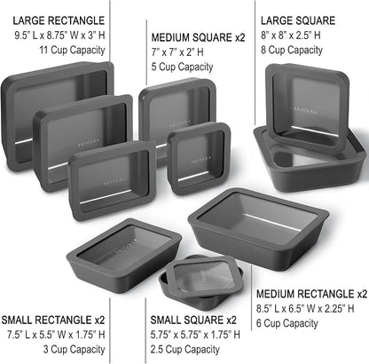 20-Piece Glass Food Storage Containers Set with Lids (10 Containers + 10 Lids) | Microwave-Safe Airtight Seal, Oven-Safe Ceramic-Coated Glass | Zero Plastic, No PFAS/PFOA/BPA [Onyx]