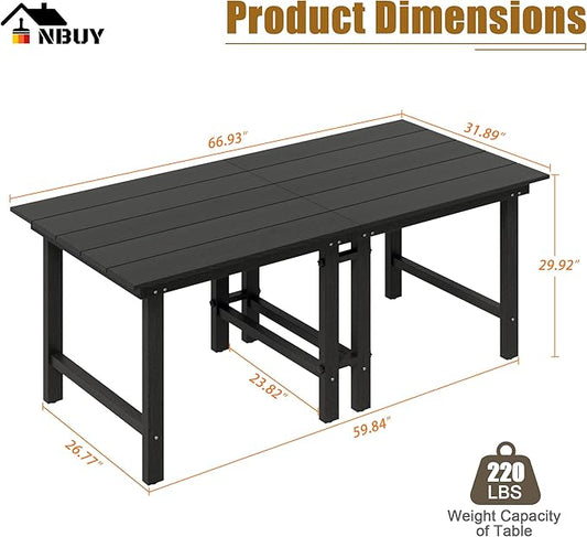 Anbuy Patio HDPE Dining Table Sets,Removable 2-in-1 Outdoor Patio Table,Dining Table for 6,Sun-Resistant and Easy to Clean, Low Maintenance for Balcony, Backyard, Lawn, Garden(Black)