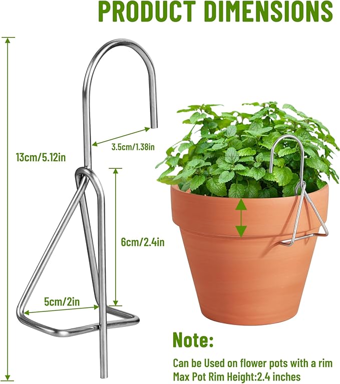 20 Packs Terracotta Pots Hanger Hooks,Sturdy Thick Stainless Steel Plant Hanger,Flower Pot Holders for Clay Pots,Wall and Fence Mounted Plant Holder,Terra Cotta Pot Hanging Holders(Side Hang,20Pack)