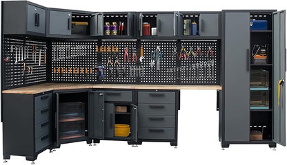 Garage Storage Cabinet System Corner Workshop Set 15-Pcs Garage Cabinets and Storage System for Tool Organization