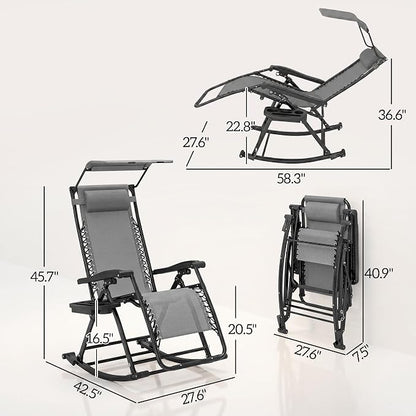 Outsunny Set of 2 Outdoor Rocking Chairs, Foldable Reclining Zero Gravity Lounge Rocker with Pillow, Cup & Phone Holder, Combo Design with Folding Legs, Gray