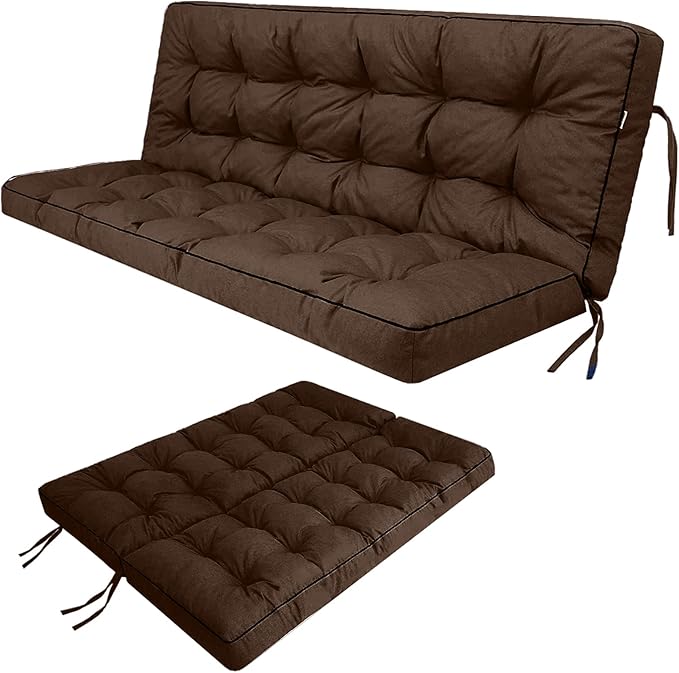 Swing Replacement Seat Cushions, 2-3 Seater Bench Cushions for Outdoor Furnitur with Backrest, Garden Recliner Seat Cushions Waterproof Sofa Pads (Brown, 63x40in)