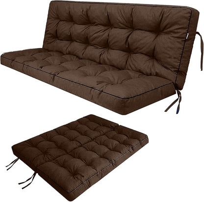 Swing Replacement Seat Cushions, 2-3 Seater Bench Cushions for Outdoor Furnitur with Backrest, Garden Recliner Seat Cushions Waterproof Sofa Pads (Brown, 63x40in)