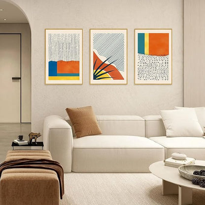 CHDITB Large Framed Boho Canvas Wall Art Set, Mid Century Modern Wall Decor, Bohemian Geometric Line Painting, Colorful Art Print for Living Room, Bedroom, Dinning Room, Office, Bathroom - 16"x24"x3