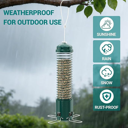 Squirrel Proof Bird Feeder, Metal Bird Feeders for Outdoors Hanging, 3.6LB Large Seeds Capacity for Wild Birds, Finch, Cardinal, Blue Jay, Chickadee, Green