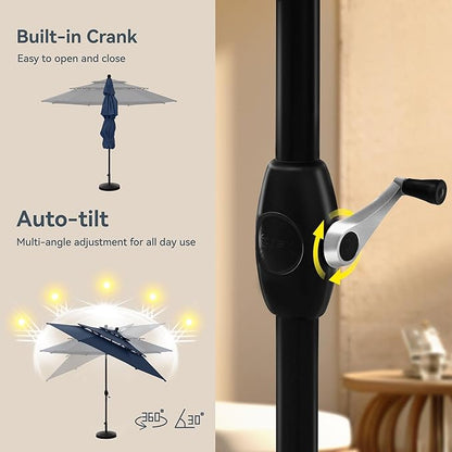 PHI VILLA 5 Piece Outdoor Dining Set with 10ft Umbrella (Navy Blue), Patio Table and Chairs for 4 with Lightweight Folding Dining Chairs & Metal Square Dining Table for Yard, Garden and Deck