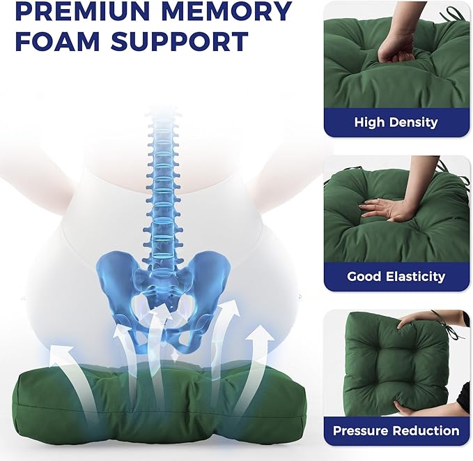 IASEAHK Outdoor Chair Cushions Set of 4, 19" x 19" x 5", Waterproof Outdoor Seat Cushions for Patio Furniture, Fade-Resistant Patio Chair Cushion, Dining Wicker Chair Pads for Porch Garden, Dark Green