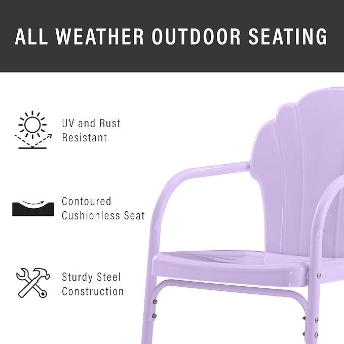 Crosley Furniture Tulip 2-Piece Outdoor Chair Set, Vintage Retro Metal Patio Chairs for Dining, Porch, Deck, Lavender Gloss