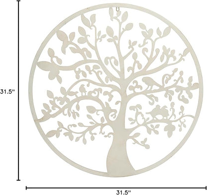 SAFAVIEH Outdoor Collection Tree of Life White 32-inch Round Iron Wall Art
