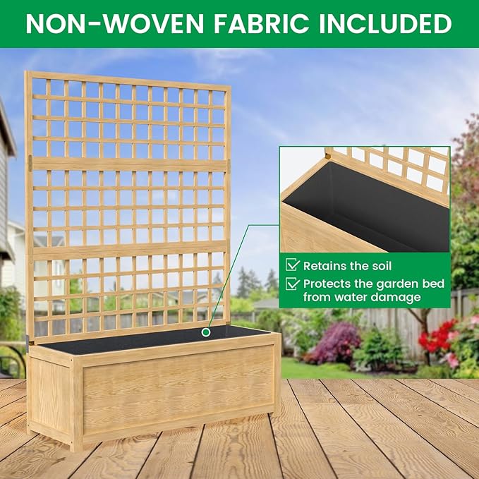 DoCred Raised Garden Bed with Trellis, Freestanding Wood Planter Box with Trellis, Above Ground Elevated Garden Bed Outdoor Planter for Climbing Plants Vines Patio Decor