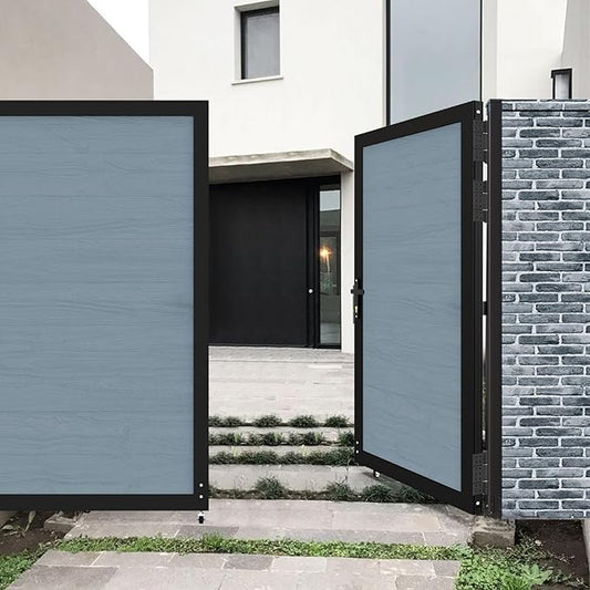 Wood Plastic Privacy Double Fence Gate 6ft(H) x 8ft(W), Metal Frame with Knob Kits, Durable Composite Outdoor Gate,Gray